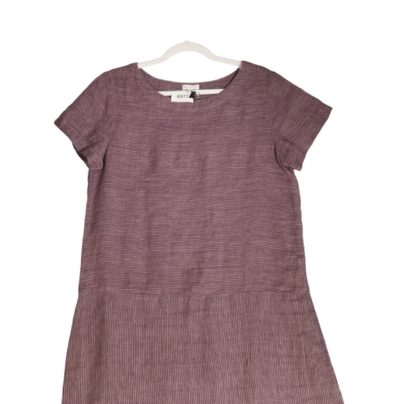 Garnet Hill Dress Womens 8 Striped 100% Linen Short Sleeve Sheath Shift Classic - Picture 3 of 12